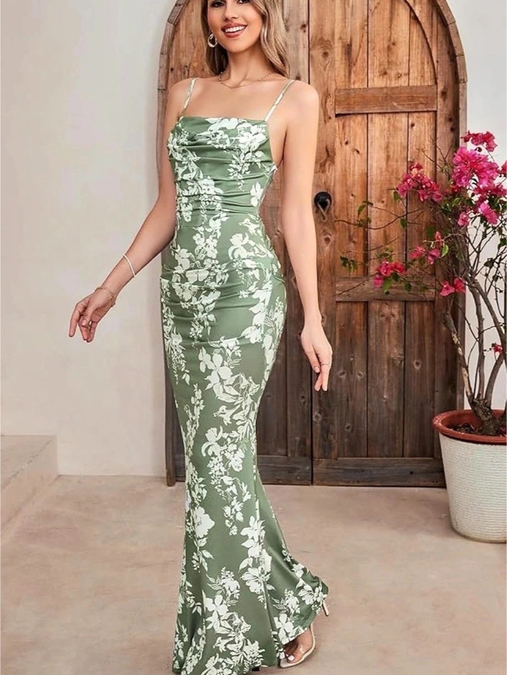Women's Sleeveless Bodycon Corset Maxi Dress Spaghetti Strap Ruched